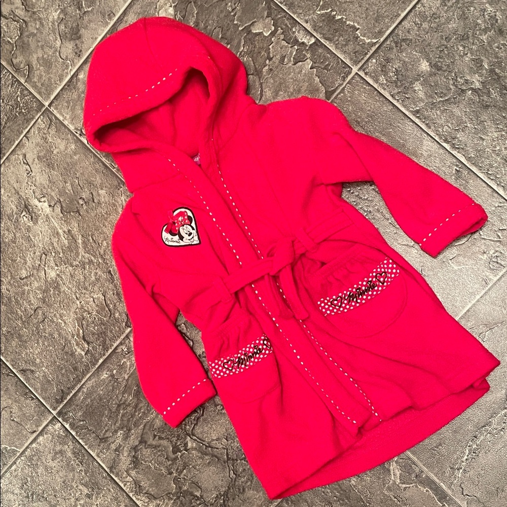 DISNEY Robe MINNIE Girls Red Hooded Character Patch & Lettering Girlhood Core